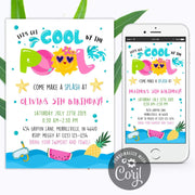 Pool party invitation for girl, water party, splash pad birthday party