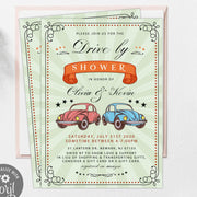 Drive by couples shower invitation, vintage, wedding shower