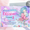 Mermaid birthday invitation, dolphin, glitter, magical