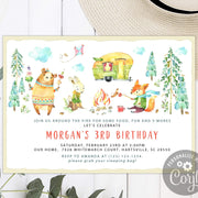 S'mores Birthday Invitation, woodland animals, camping, smores bonfire