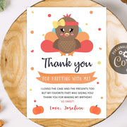 Little Turkey Birthday thank you card for girl editable