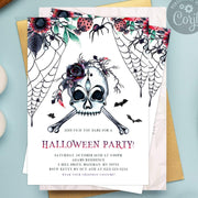 Halloween party invitation, scull and bones, Spooky invitation