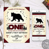 Lumberjack First Birthday Invitation Template, Buffalo Plaid Bear 1st Birthday Invitations