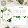 Tropical wedding invitation suite, Greenery wedding invitation set, RSVP and Details, editable templates