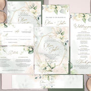 Greenery wedding invitation suite editable, Bohemian wedding invitation, Greenery and rose gold wedding invite