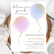 Blue or pink gender reveal invitation editable template, Balloon gender reveal, modern