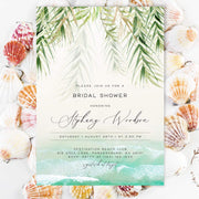 Beach bridal shower invitation, tropical, seashore ocean bridal shower editable template