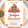 Little Turkey Birthday Invitation for girl editable Fall First Birthday Invite