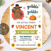 Little Turkey Birthday Invitation, Thanksgiving First Birthday