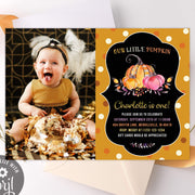 Pumpkin birthday invitation with photo, fall Halloween birthday invitation editable