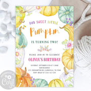 Pumpkin birthday party invitation, fall 1st birthday invite