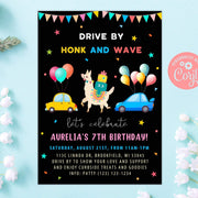Llama drive by birthday parade invitation for girl editable drive through honk and wave invitation