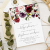 Burgundy baby shower invitation, floral watercolor baby shower invitation