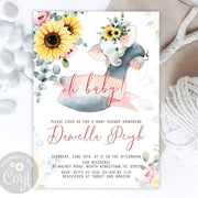 Sunflower Elephant Baby Shower Invitation