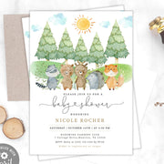 Woodland baby shower invitation, gender neutral, forest animals