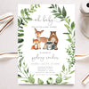 Baby shower invitation woodland animals, gender neutral, greenery