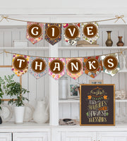 Thanksgiving banner give thanks fall banner printable Thanksgiving sign fall decoration