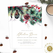 Christmas dinner invitation, Christmas party invitation template, Christmas open house invite