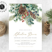 Christmas dinner party invitation editable, Christmas lunch invitation template, Christmas open house invite