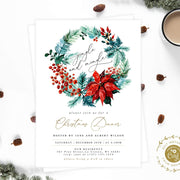 Christmas jingle and mingle invitation Christmas dinner party invitation template, Christmas wreath invitation