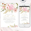 Pampas grass and pink orchid bridal shower invitation, floral bridal shower invitation template