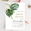 Greenery and gold tropical leaves bridal shower editable invitation