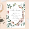 Baby shower invitation template, boho, roses, eucalyptus, geometric