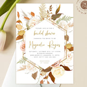 Bridal shower creamy roses and fall leaves invitation template