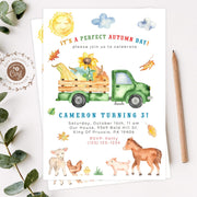 Farm birthday invitation fall pumpkin truck birthday invitation harvest editable