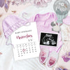 Pregnancy announcement digital for baby girl with ultrasound, calendar, for social media