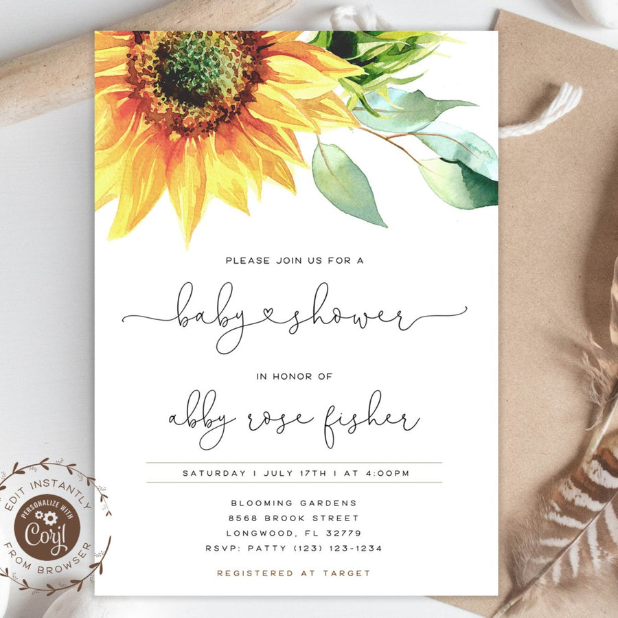 Sunflower Boho Baby Shower Invitation – partyrainbow