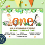 Safari 1st birthday invitation template, Jingle animals, Party animals