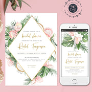 Blush Tropical Bridal Shower Invitation, Aloha, Beach, Hawaiian, Palm, editable templates, printable, text