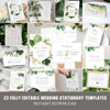 Green and Gold Wedding Template Bundle, Classic Greenery Wedding Stationary Set, Tropical, Beach, 23 items