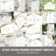 Tropical Wedding Template Bundle, Aloha Beach Wedding Stationary Bundle, 18 fully editable items included