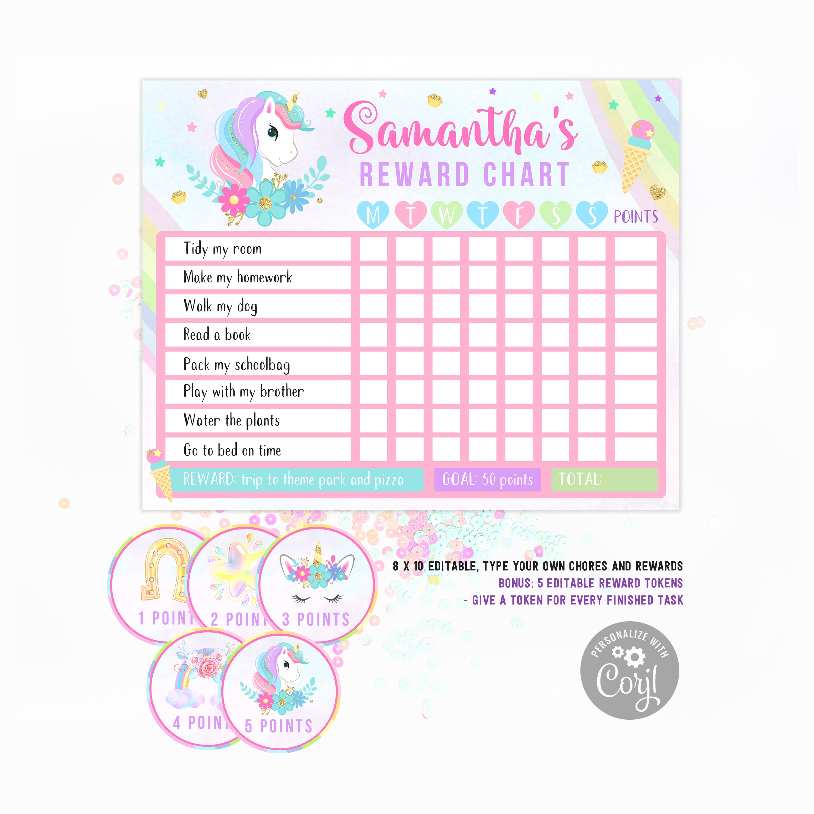 Unicorn Reward Chart Printable for girls - My Party Design