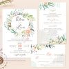 Peach blush wedding invitation suite with wedding details and RSVP