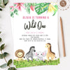 Wild one birthday girl invitation, Safari Animals Invite, Tropical 1st Birthday, Jungle, editable templates