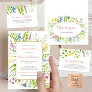 Wildflower Baby Shower Invitation Bundle, Botanical Baby Shower Package