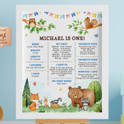 Woodland Birthday Poster Editable Template, First Birthday Milestones Sign